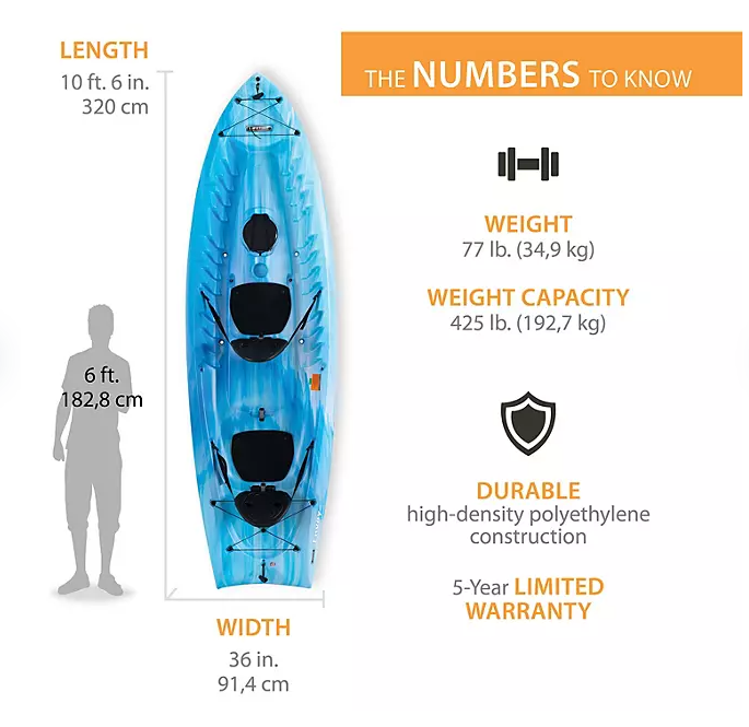 Lifetime Envoy 106 Tandem Kayak, Paddles Included (Assorted Colors)